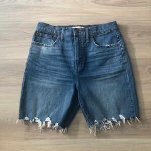 Madewell Blue Denim Jean shorts jorts stretch zip fly 27 raw hem
